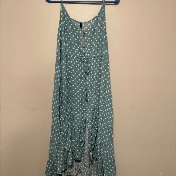 Polka Dot Maxi Dress in Teal - Picture 1 of 10
